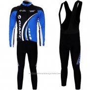 2011 Maillot Cyclisme Giant Noir et Bleu Manches Longues et Cuissard